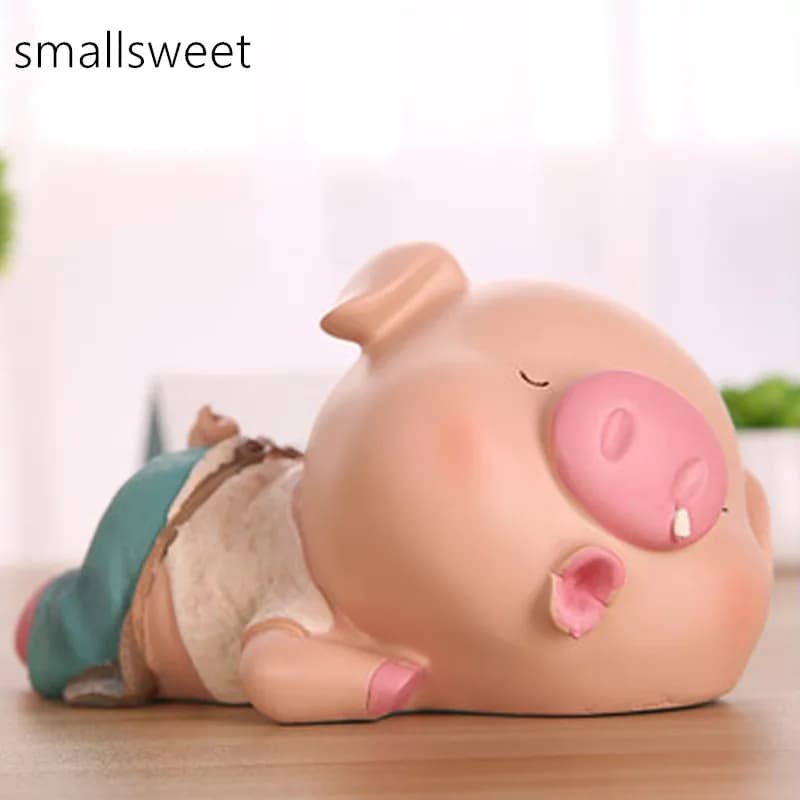 Tirelire en Forme de Cochon Couché en Résine, Grande Tirelire, Ornements Artisanaux pour la Maison