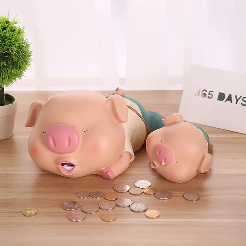 Tirelire en Forme de Cochon Couché en Résine, Grande Tirelire, Ornements Artisanaux pour la Maison