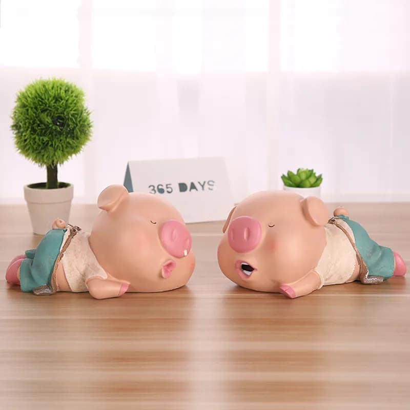 Tirelire en Forme de Cochon Couché en Résine, Grande Tirelire, Ornements Artisanaux pour la Maison