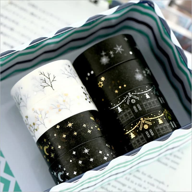 1 rouleau de ruban adhésif Washi avec étoiles dorées et argentées, ruban adhésif pour scrapbooking, bricolage, autocollants de bureau, design personnalisé