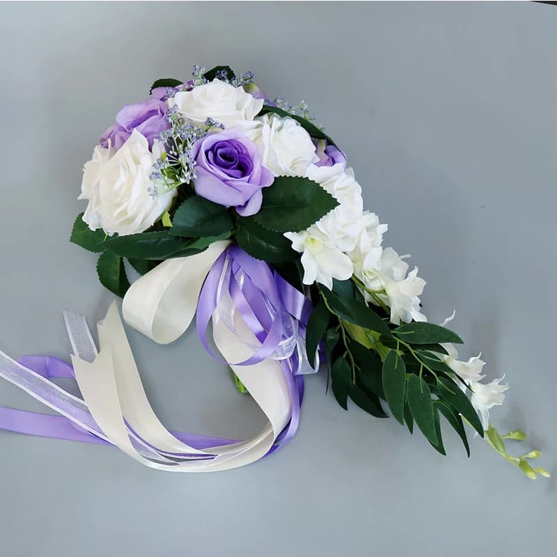 Fleur artificielle de bouquet de roses de goutte d'eau de mariée de cascade exquise, fleur de tenue de main, fleur de mariage de demoiselle d'honneur