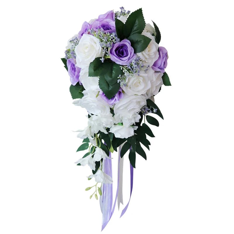 Fleur artificielle de bouquet de roses de goutte d'eau de mariée de cascade exquise, fleur de tenue de main, fleur de mariage de demoiselle d'honneur