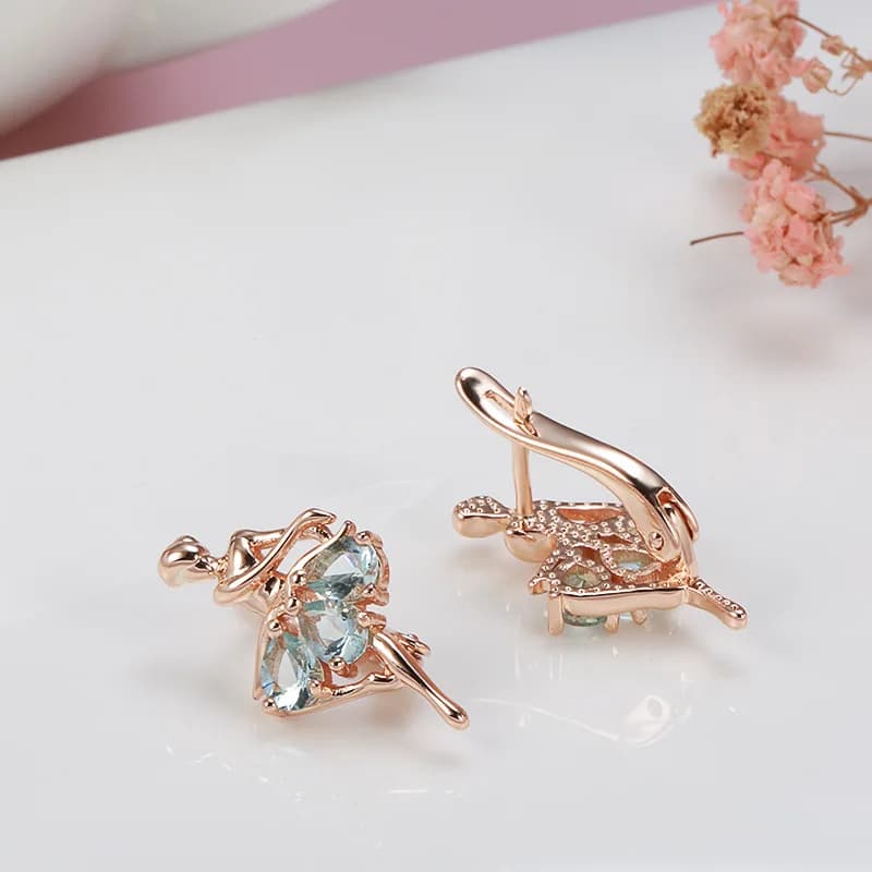 Boucles d'oreilles en or Rose véritable pour femmes, bijoux de fiançailles, de mariage, magnifiques cadeaux de luxe pour filles, en or massif 14k