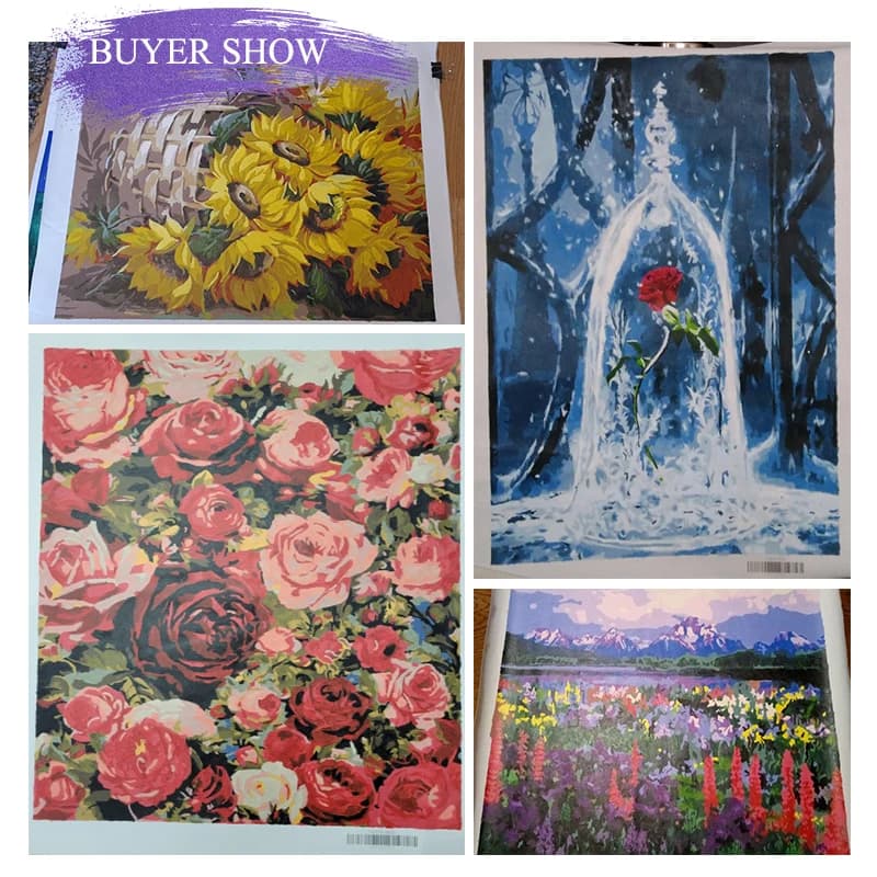 Peinture à l'huile par numéros fleur sur toile avec cadre, peintures de dessin faites à la main pour adultes, coloriage par numéros, décoration artistique