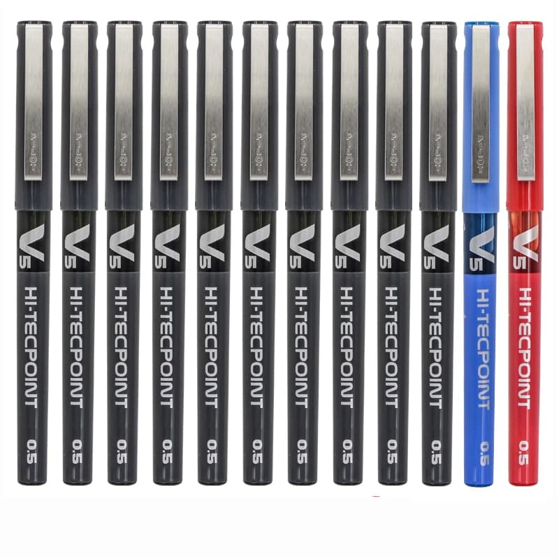 Stylo à bille liquide droit Pilot V5 Hi Tecpoint, grande capacité, encre à séchage rapide, pointe d'aiguille 0.5mm, noir, rouge, bleu, 6/12 pièces