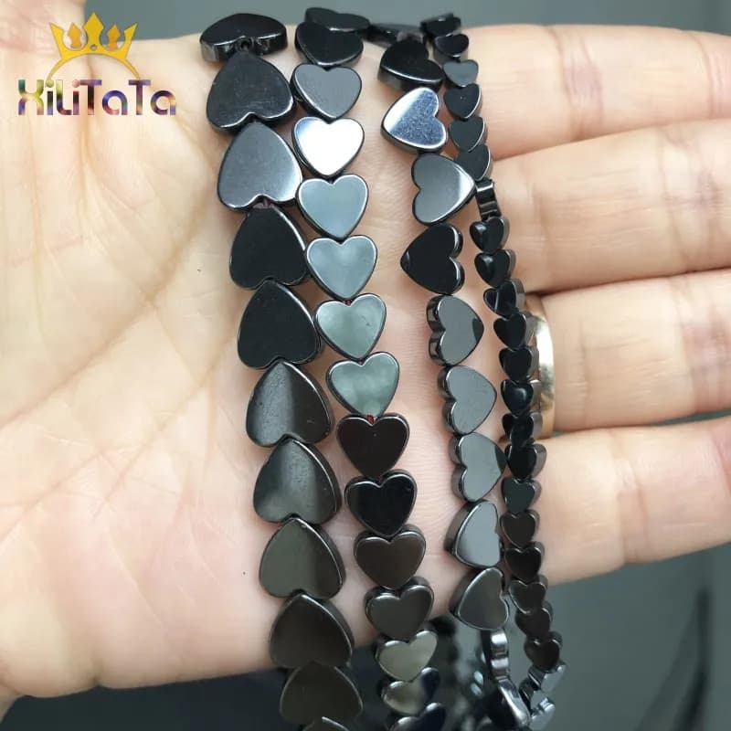 Perles naturelles en pierre d'hématite en forme de cœur d'amour noir, perles d'espacement amples pour la fabrication de bijoux, boucles d'oreilles, accessoires de Bracelet, 15 pouces