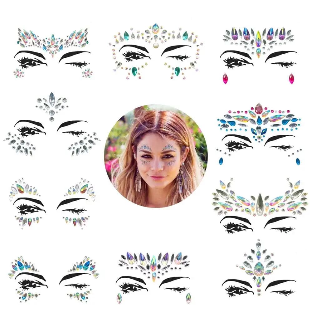 Autocollants de Charbon Temporaires pour le Corps, Bijou de Visage de Sirène Rave, Strass de Festival, Déchirures de Tatouage, Gemmes Arc-en-Ciel, Roches de Clip, Nouveau Style