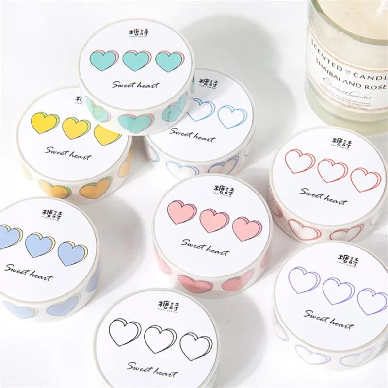 1 rouleau de ruban adhésif Washi LBasic Love Series, ruban adhésif en forme de cœur, autocollant pour scrapbooking, étiquette, ruban de masquage japonais