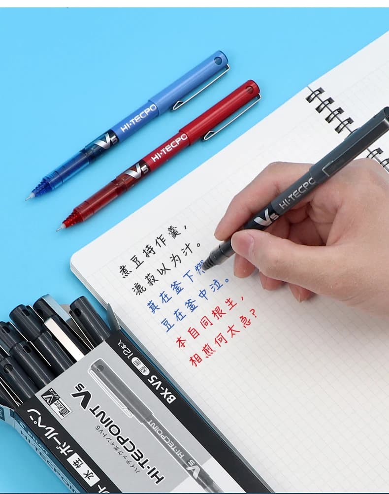 Stylo à bille liquide droit Pilot V5 Hi Tecpoint, grande capacité, encre à séchage rapide, pointe d'aiguille 0.5mm, noir, rouge, bleu, 6/12 pièces