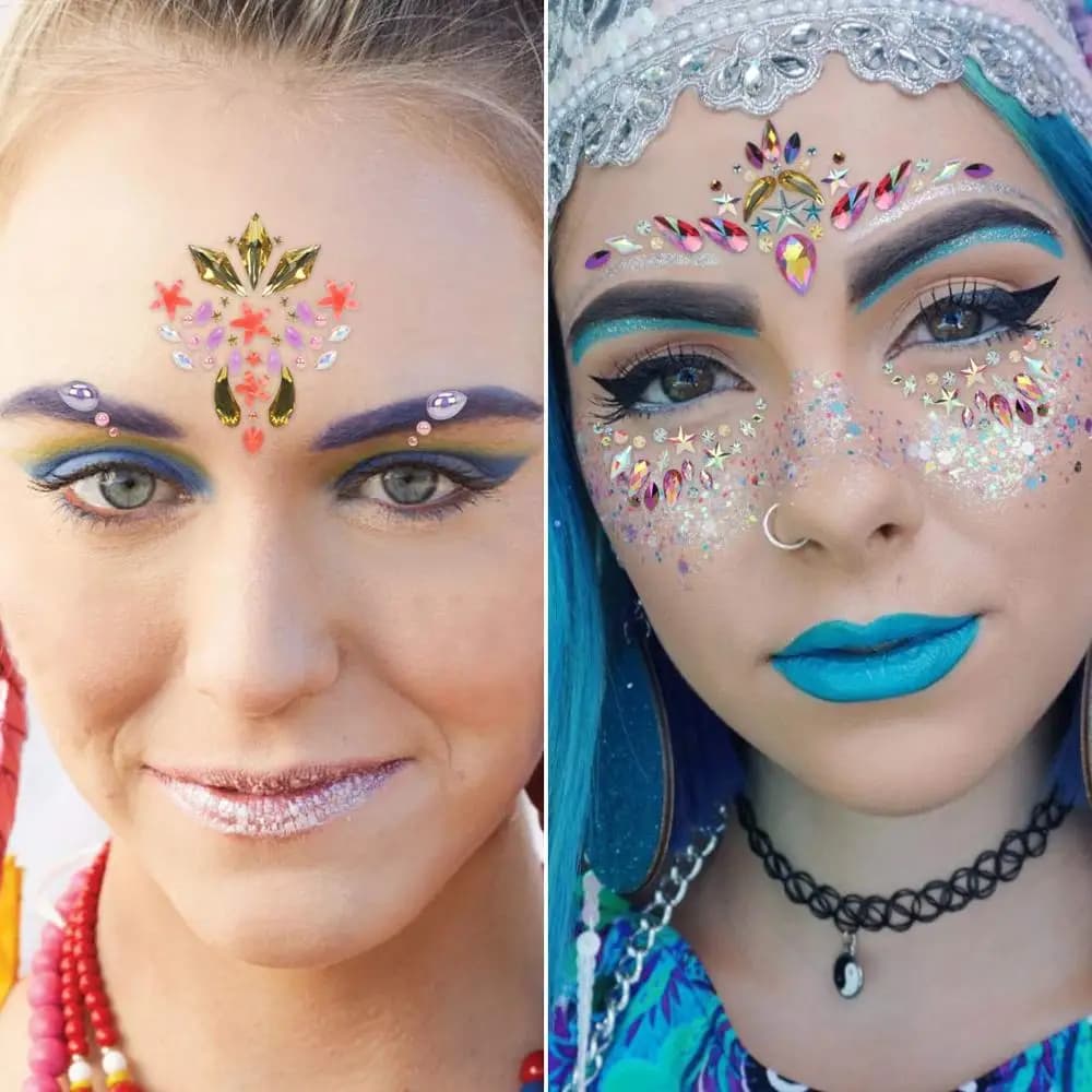 Autocollants de Charbon Temporaires pour le Corps, Bijou de Visage de Sirène Rave, Strass de Festival, Déchirures de Tatouage, Gemmes Arc-en-Ciel, Roches de Clip, Nouveau Style