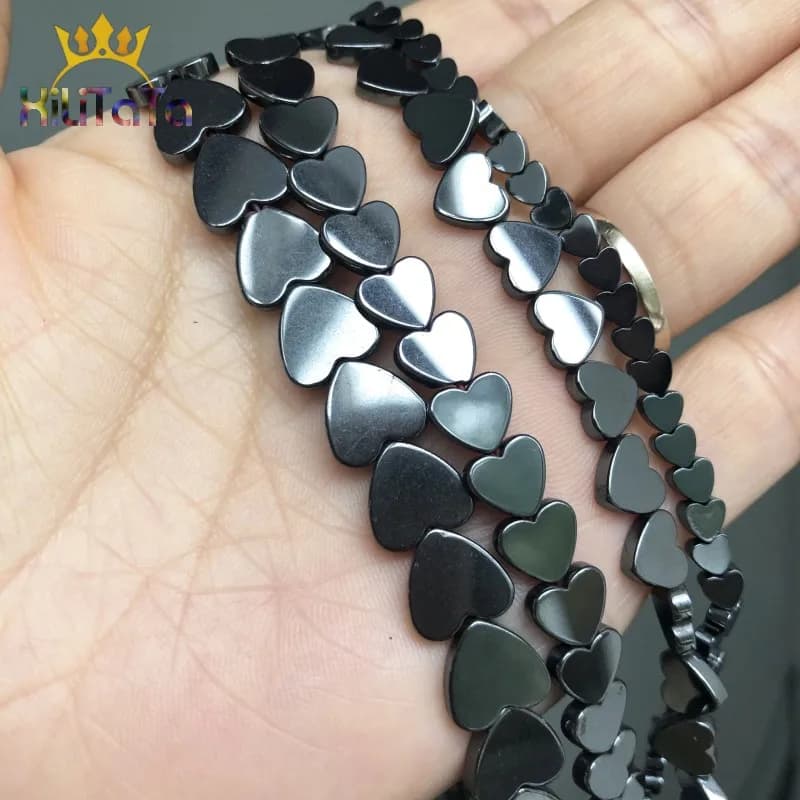 Perles naturelles en pierre d'hématite en forme de cœur d'amour noir, perles d'espacement amples pour la fabrication de bijoux, boucles d'oreilles, accessoires de Bracelet, 15 pouces