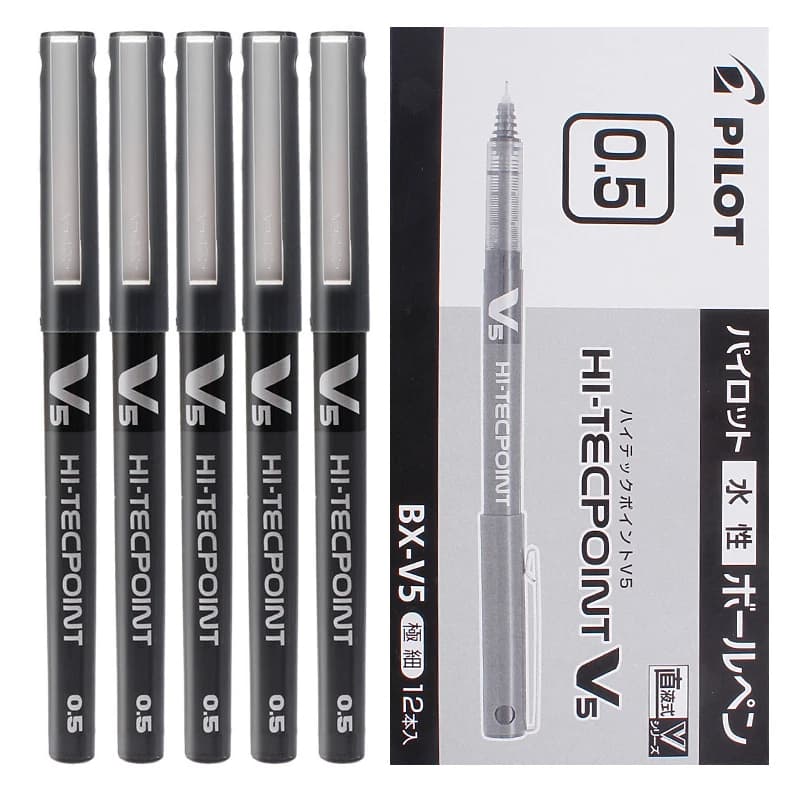 Stylo à bille liquide droit Pilot V5 Hi Tecpoint, grande capacité, encre à séchage rapide, pointe d'aiguille 0.5mm, noir, rouge, bleu, 6/12 pièces