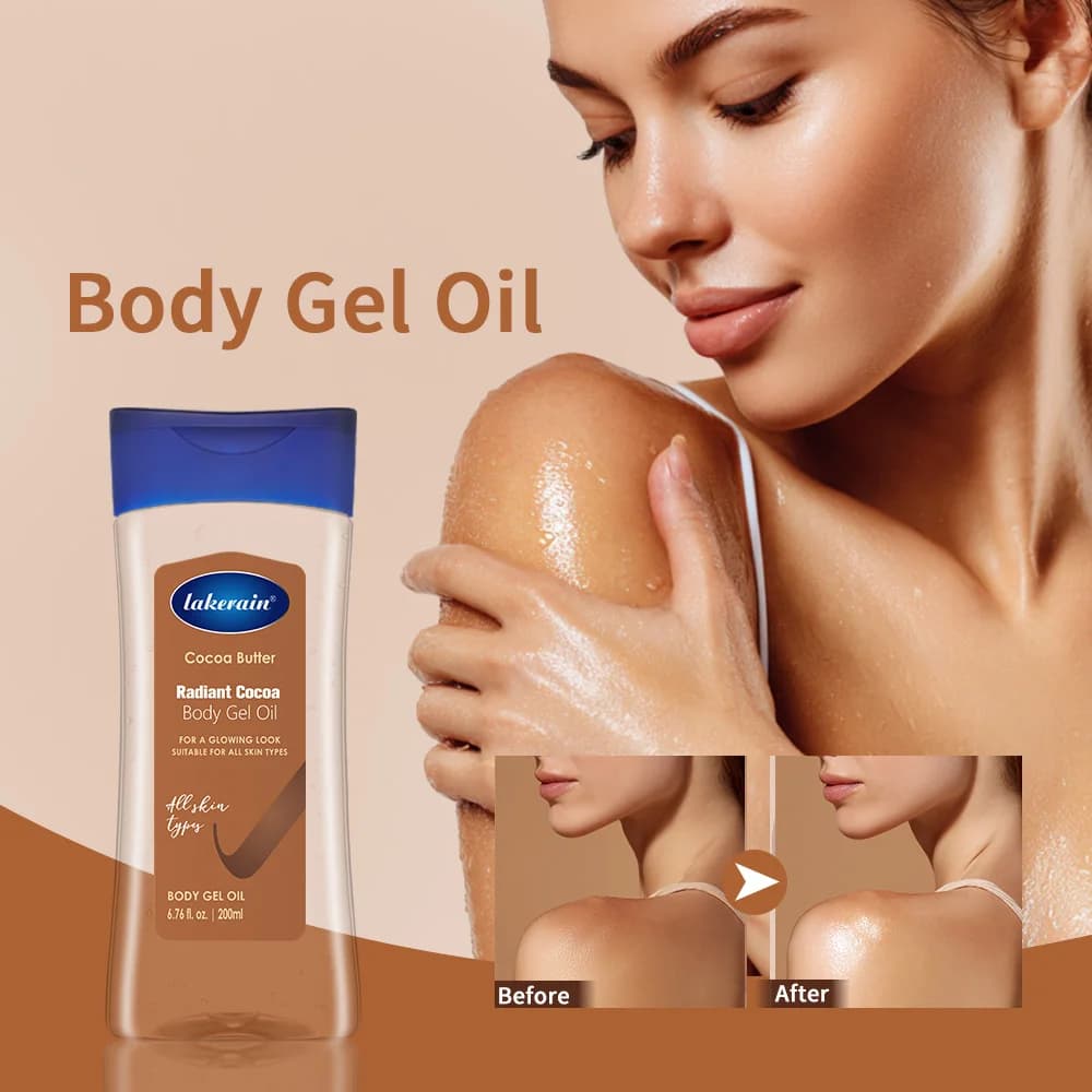 Huile de Gel pour le corps au cacao rayonnante, hydratation hydratante pour les soins de la peau sèche, traitement au beurre brillant, soin nourrissant pour la peau du corps