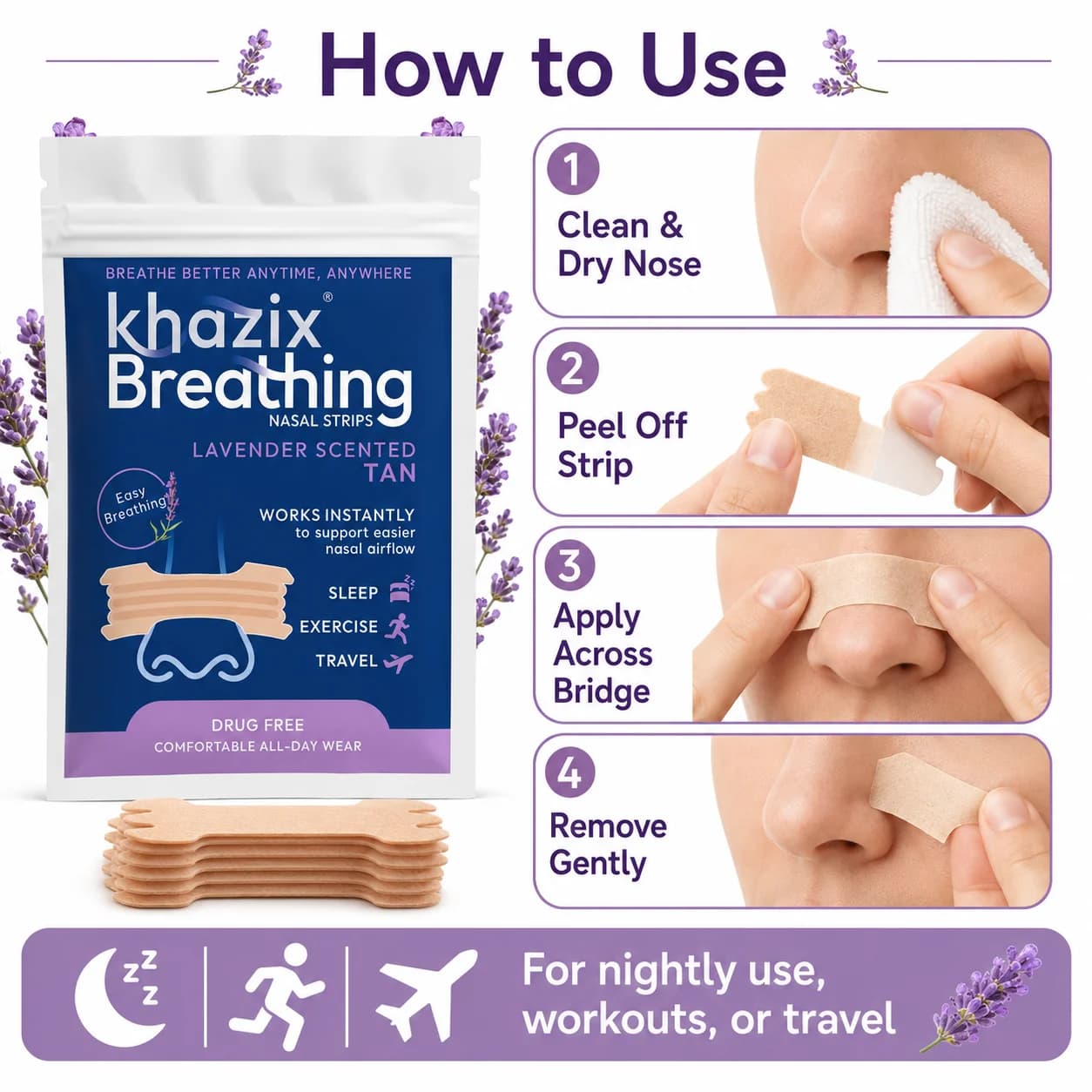 30 Bandes Nasales au Menthol pour une Respiration Facilitée, Bandes Nasales Confortables pour le Sommeil, l'Exercice, les Voyages et l'Usage Quotidien