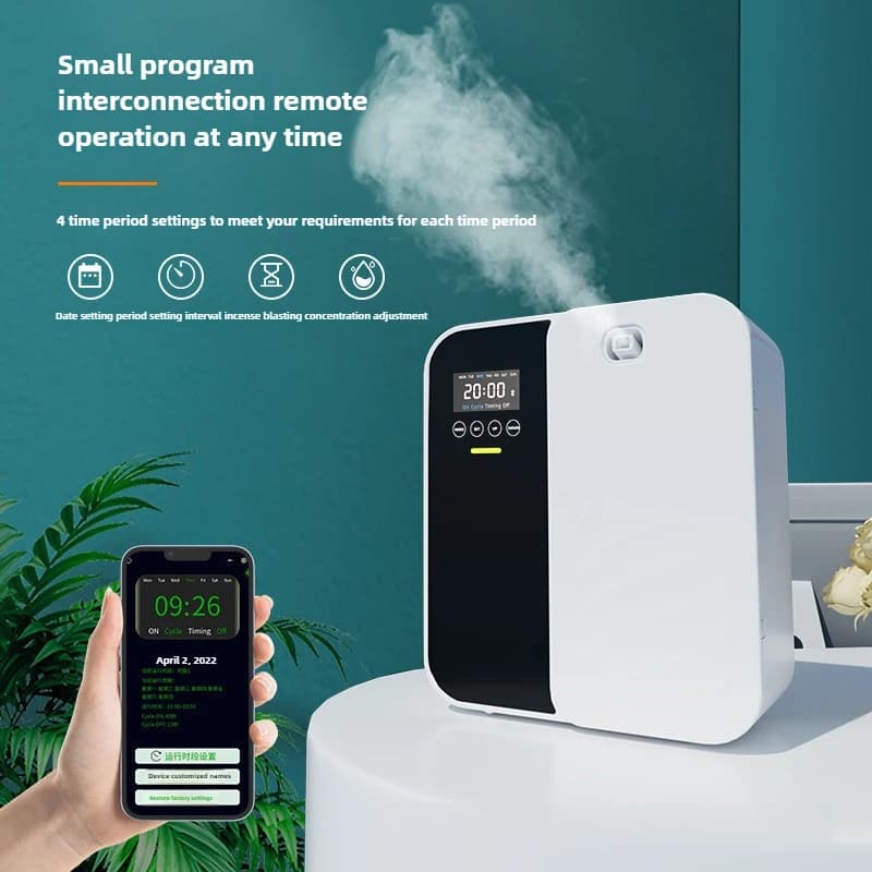 Diffuseur d'arômes intelligent de 500 ml - Bluetooth, spray automatique, couverture de 1000 m3 et élimination des odeurs pour la maison/commerciale (hôtel/barre/Spa)