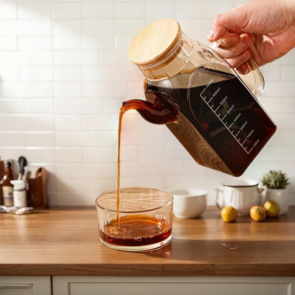 Pot à huile en verre de 1000ml, Pot à vinaigre de grande capacité avec couvercle avec marquages de mesure, lavage des mains uniquement, accessoires de cuisine à usage domestique