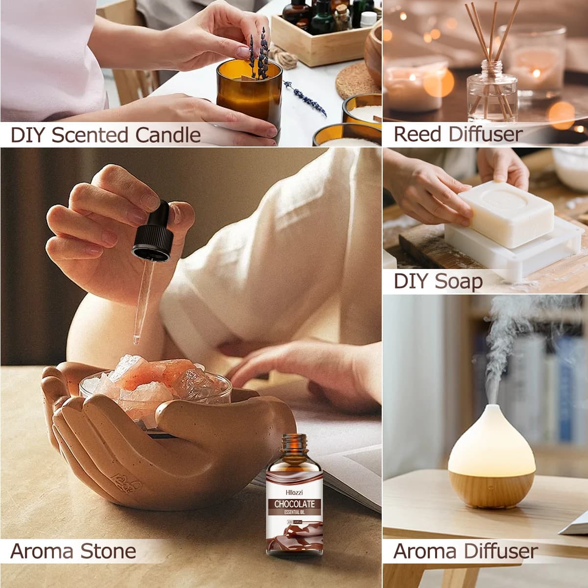 L'huile essentielle de chocolat a un parfum doux et moelleux et convient au massage corporel et aux soins capillaires.