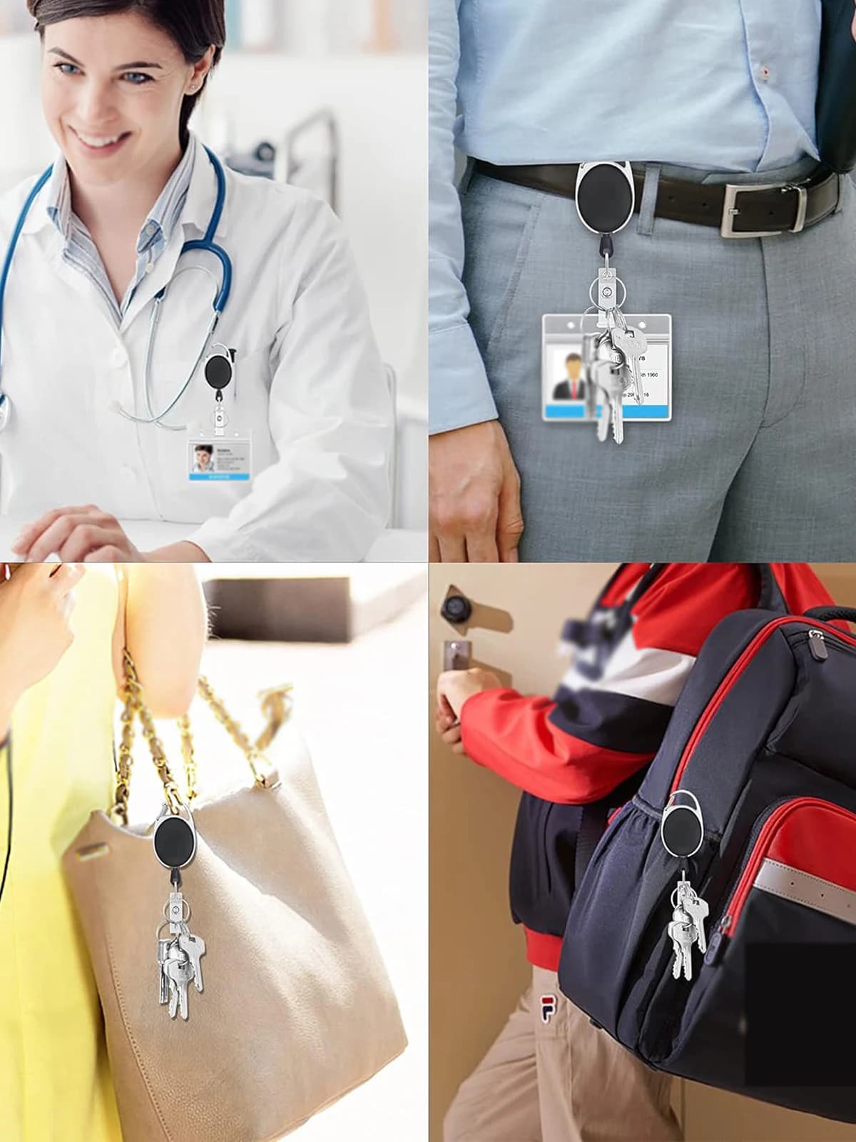 Bobine de badge rétractable noire avec porte-badge de carte nominative, bobine de badge médical pour infirmière, fournitures d'hôpital, lanière de bobine de badge