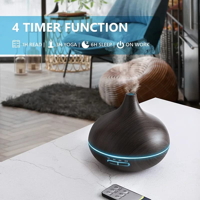Diffuseur d'arômes USB en bois, diffuseur d'huiles essentielles avec 7 lumières LED pour documents et télécommande, humidificateur d'air USB 62, 550ml