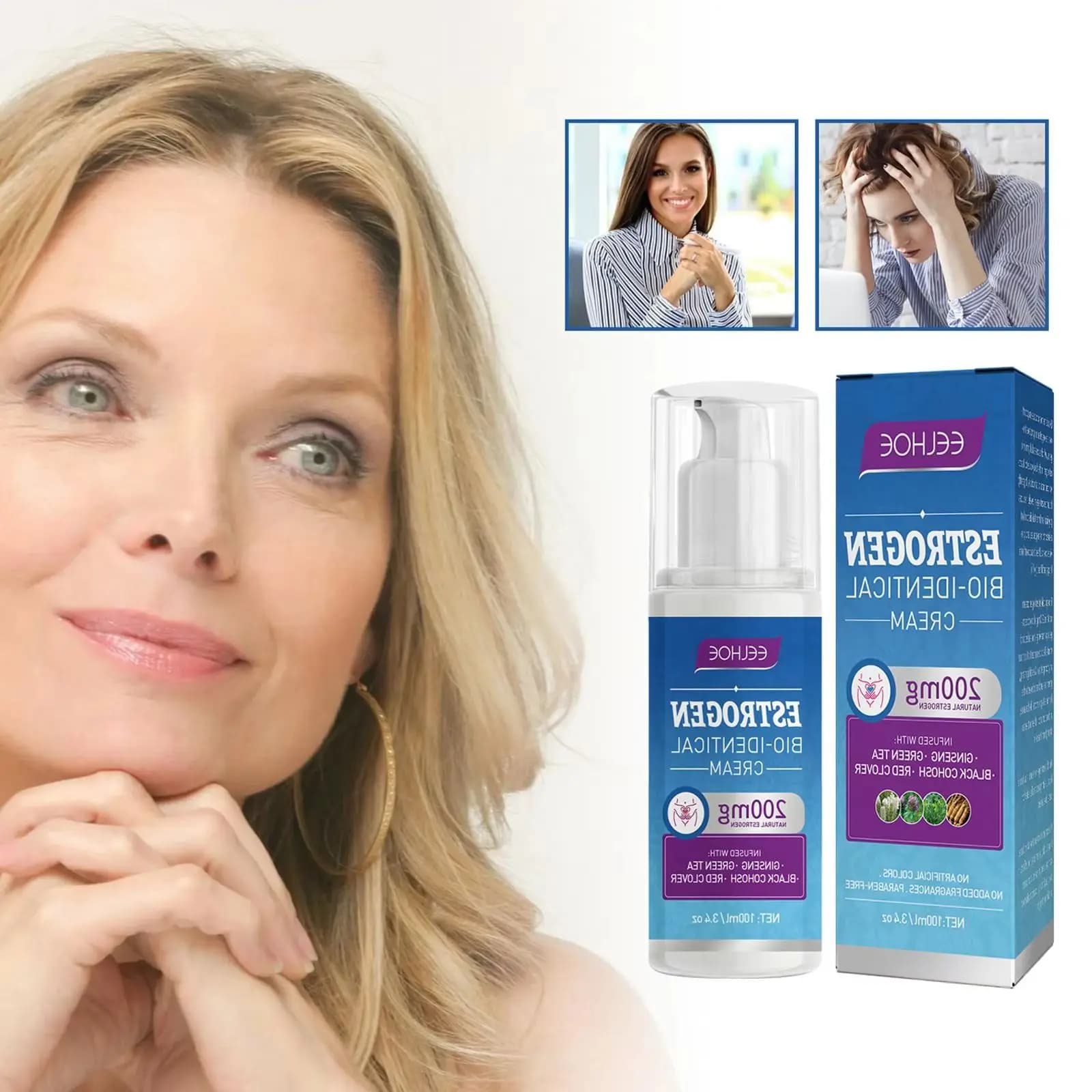 Crème de soulagement de l'estrogène pour les femmes aide à réduire les flashs chauds 100ml niveaux d'hormone équilibrant la crème d'estrogène ménopausal