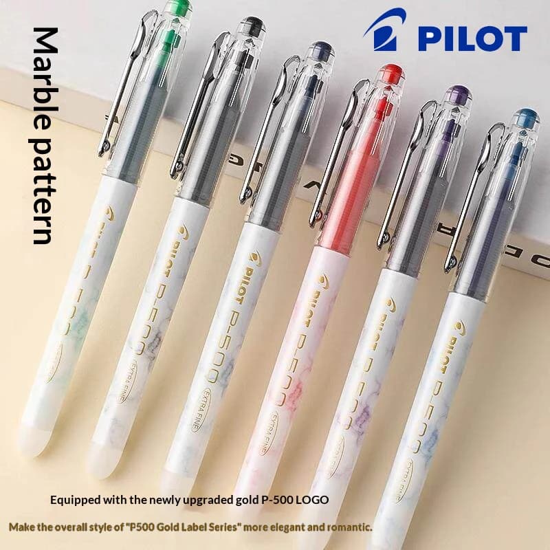 Stylos gel Pilot P500, design marbré, stylos à bille de 0,5 mm en noir/rouge/bleu, écriture fluide, prise en main ergonomique pour les étudiants et les créatifs