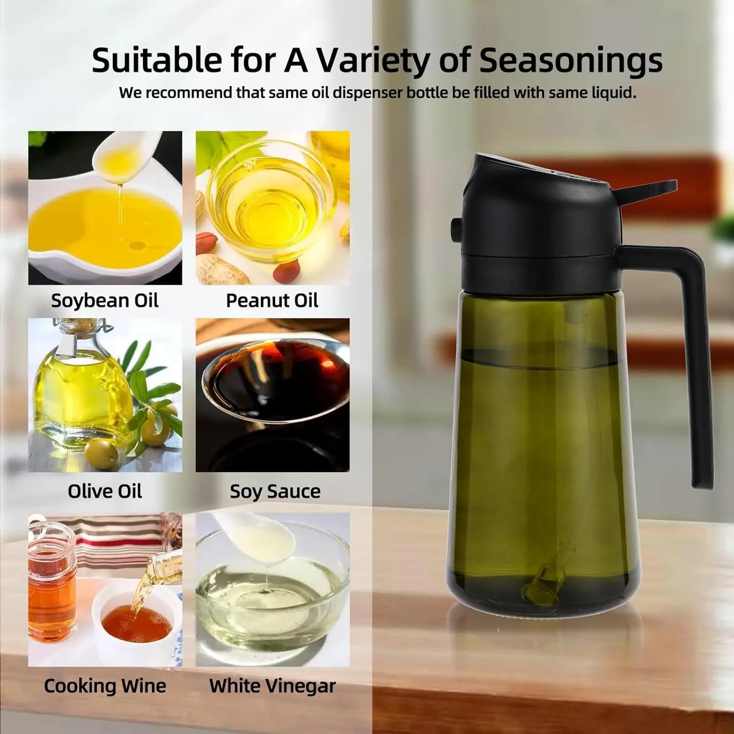 Bouteille distributrice d'huile d'olive 2 en 1
