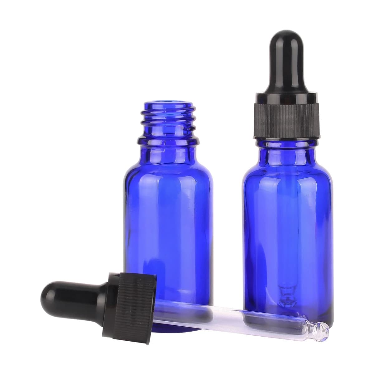 6/12/24 pièces 5 ml 10 ml 15 20 ml 30 ml 50 ml 100 ml flacons compte-gouttes en verre bleu avec Pipettes pour bouteille rechargeable de parfum d'huile essentielle