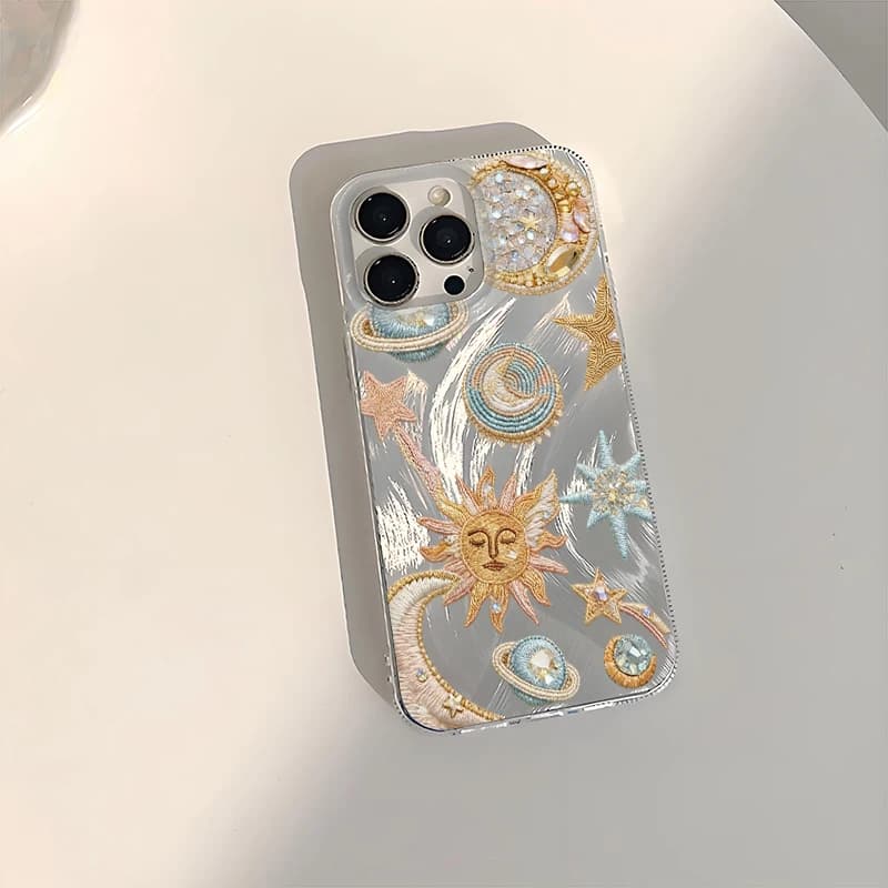 Coque Étoile Lune Soleil Planète Or Rose Bleu pour Samsung Galaxy S26 S25 Ultra S23 Plus S24 FE S22 S21 S20 FE A56 A55 A54 A35