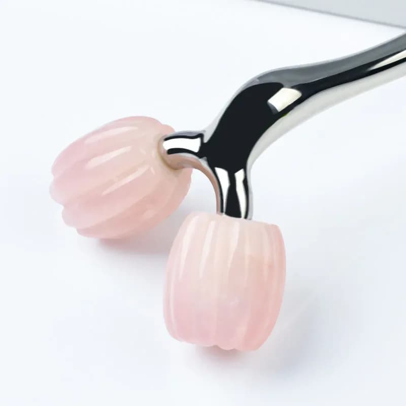 Rouleau de massage 3D pour lifting et amincissement du visage, pierre naturelle, quartz rose, rotation à 360 °