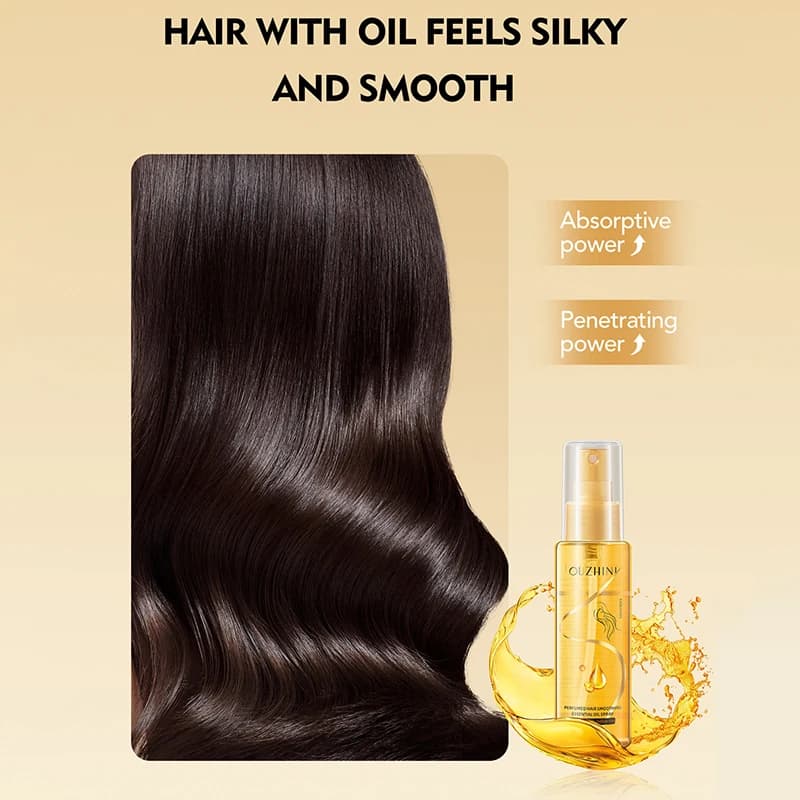 Spray d'huile essentielle pour les soins des cheveux, nourrissant et réparateur, finition lisse et brillante, parfum longue durée, utilisation facile pour tous les types de cheveux