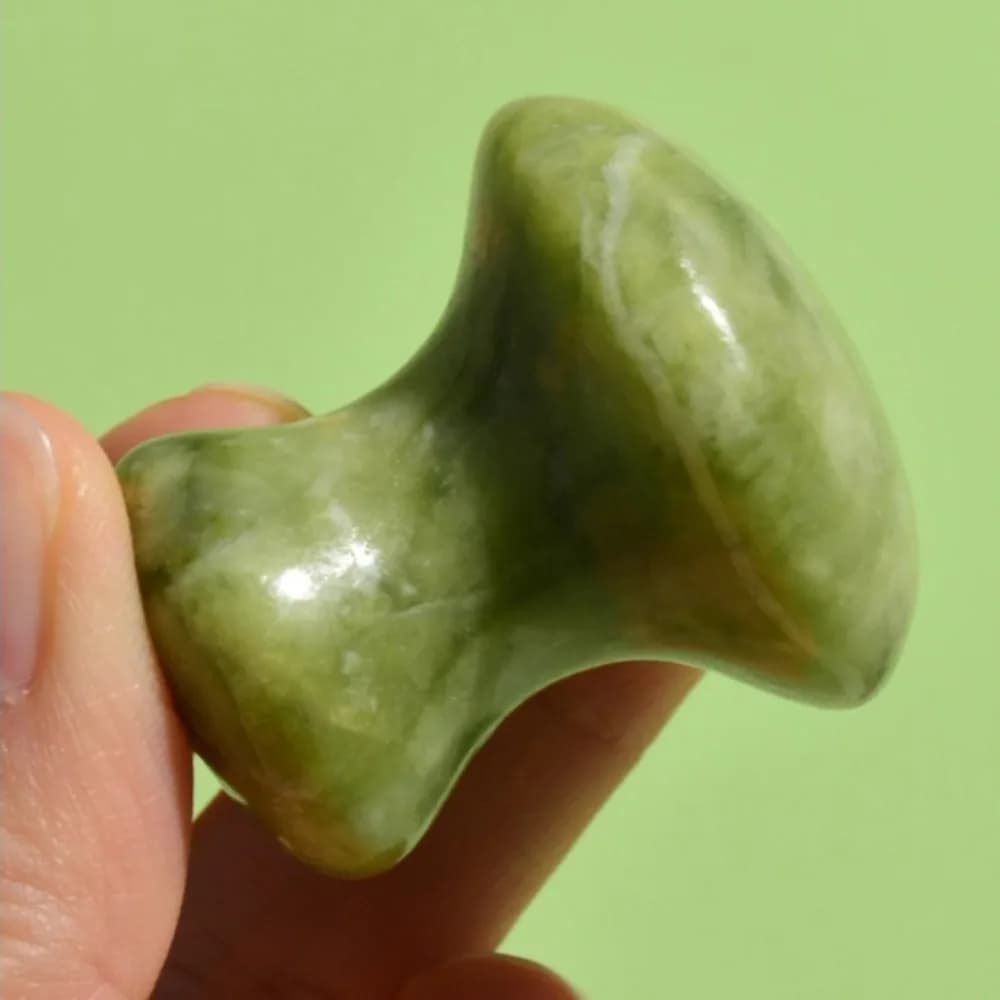 Rouleau de massage facial en pierre de quartz vert naturel, forme champignon, pour le soin des yeux et du cou, outil de beauté et de santé amincissant