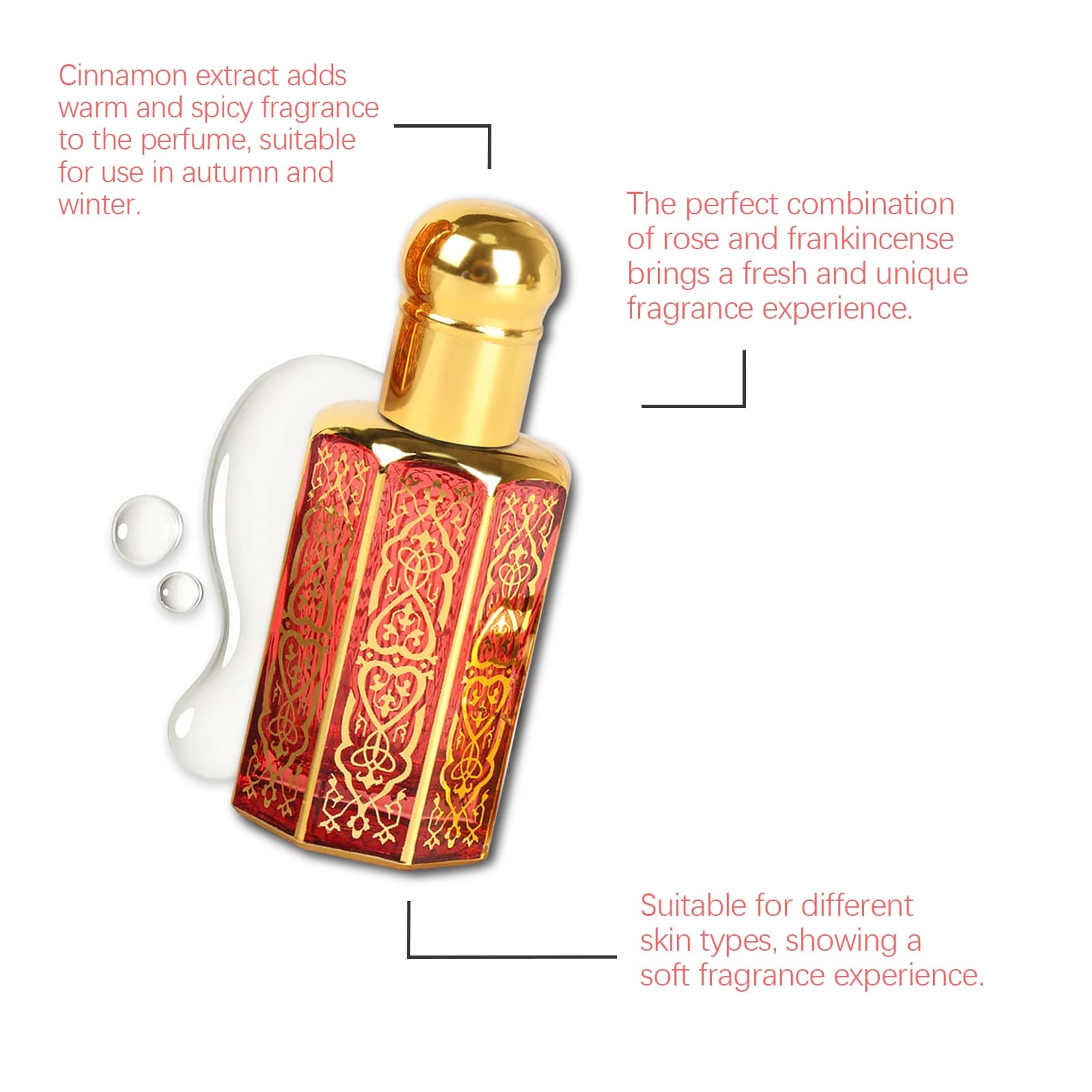Roxelis 12ml Parfum de style arabe Rose Élégant Naturel Frais Parfum léger Parfum durable Parfum portable Parfum charmant