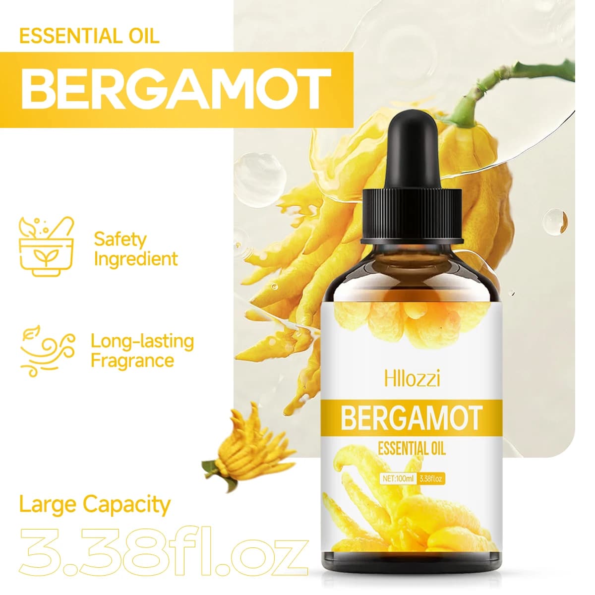 Huile de bergamote, huile essentielle de qualité supérieure pour soins capillaires, diffuseurs domestiques, peau, spas, massage et humidificateurs