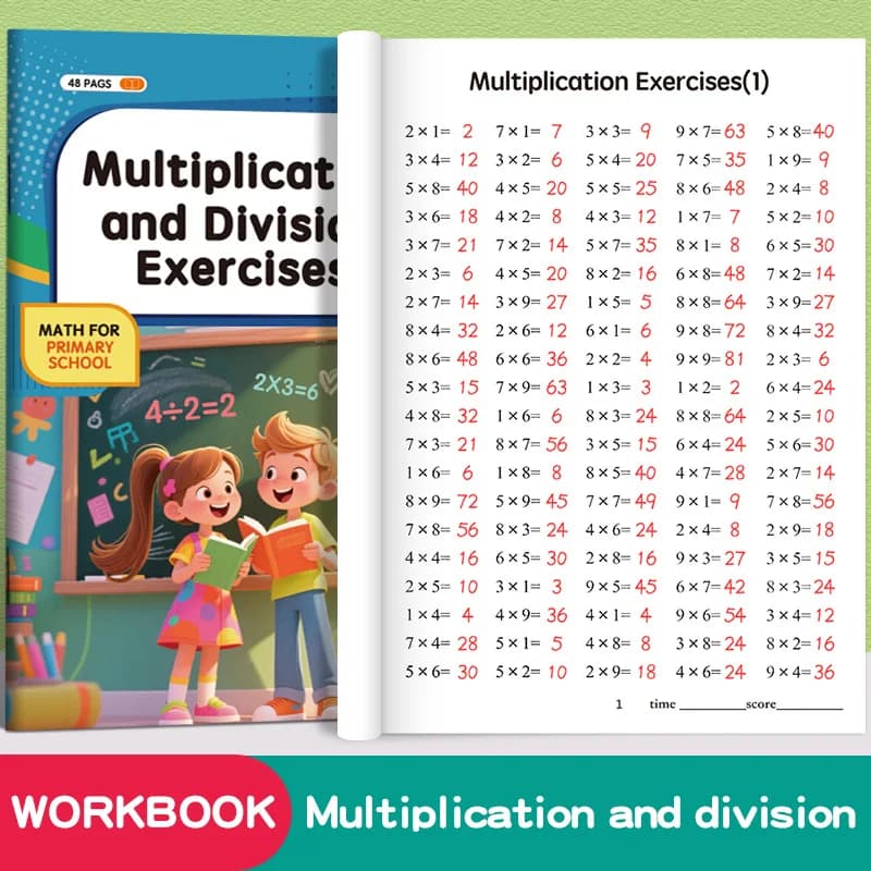 Cahiers d'exercices mathématiques pour enfants, livres de pratique de multiplication et de division, cartes arithmétiques, fournitures scolaires, apprentissage des mathématiques pour étudiants