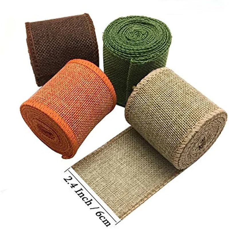 Ruban en Toile de Jute Naturelle Colorée, 2m/Rouleau, 60mm de Largeur, Artisanat Polyvalent, Bricolage, Décoration de Noël, Emballage de user inage GT
