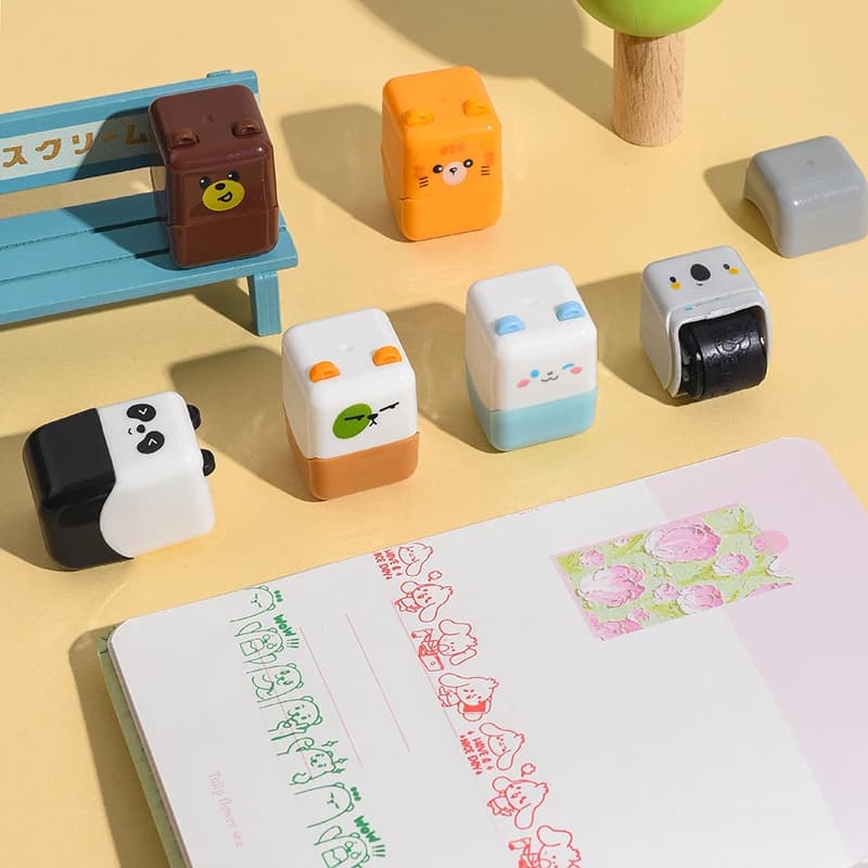 Tampon Rouleau Créatif DIY avec Personnages de Dessins Animés Animaux Mignons pour Décoration de Carnet