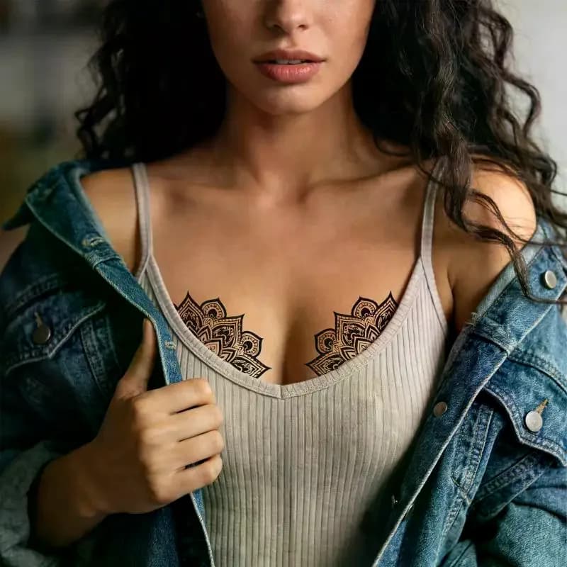 10 feuilles d'autocollants de tatouage sexy pour la poitrine pour adultes, tatouages mandala et papillon, autocollants d'art corporel, imperméables et faciles à enlever