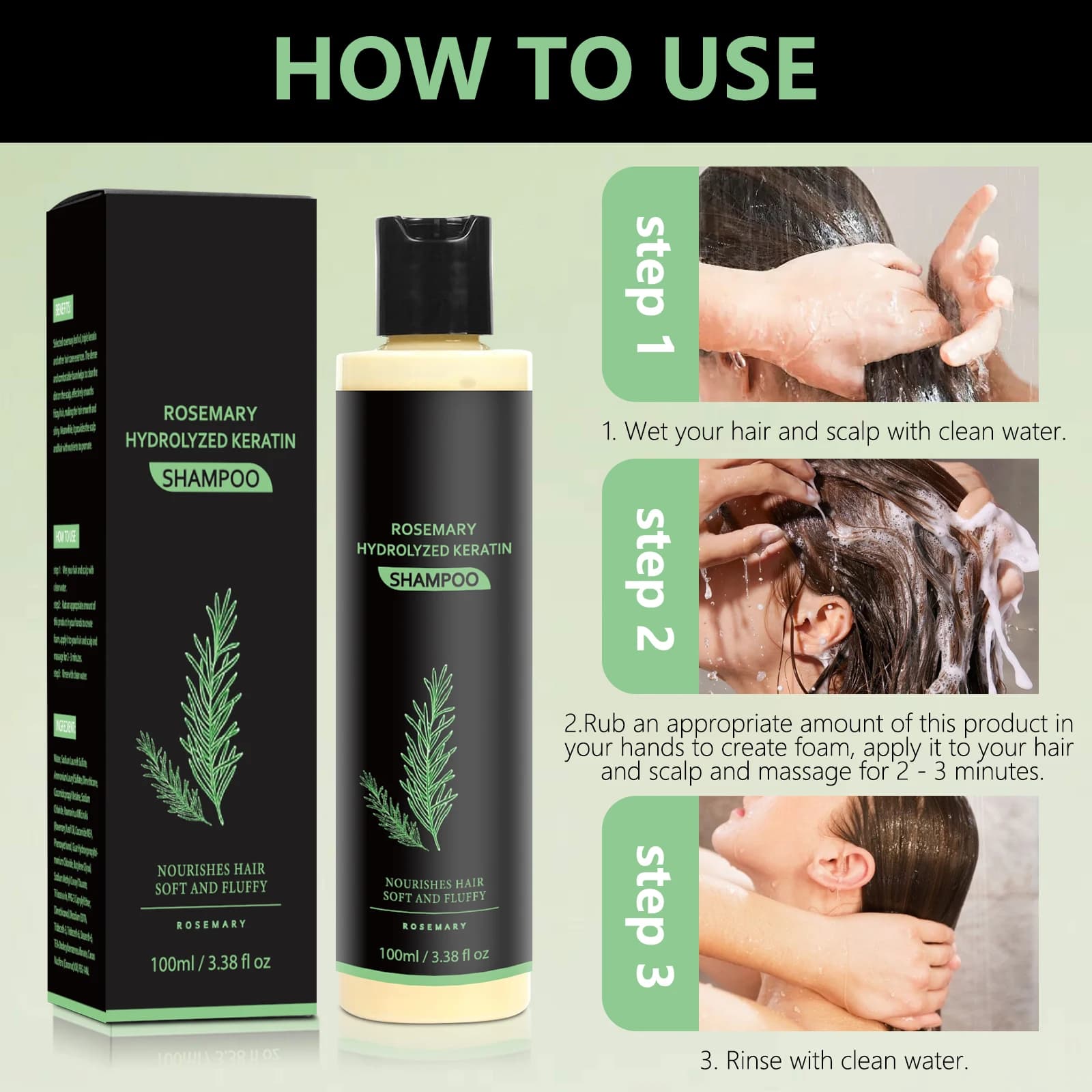 Shampooing anti-pelliculaire régulateur de sébum à l'huile de romarin - Répare les pointes fourchues, apaise le cuir chevelu et fortifie les cheveux pour les soins estivaux.
