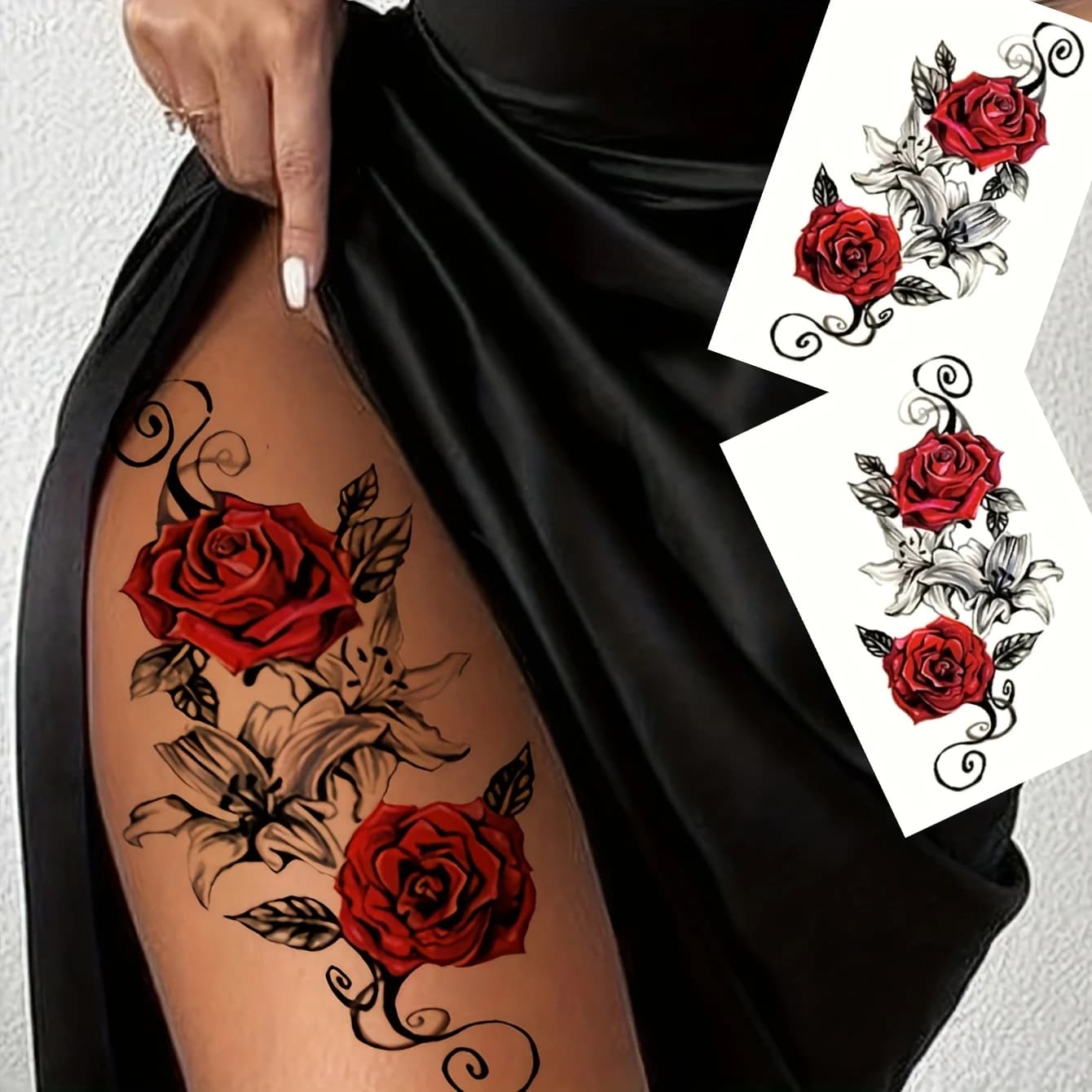 Tatouages temporaires Rose rouge pour femmes, tatouages imperméables serpent, yeux et fleurs colorées pour bras et cuisses, tatouage de transfert Sexy