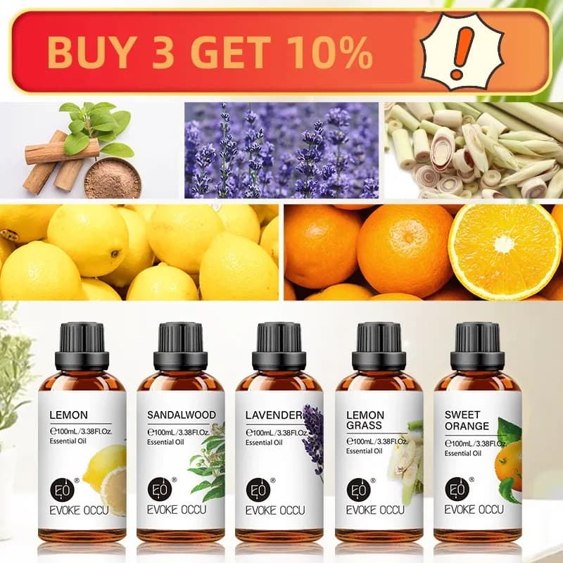 EVOKE OCCU100ML Huiles essentielles, huile de lavande vanille eucalyptus jasmin rose menthe pour diffuseur, humidificateur, bougie parfumée, savon