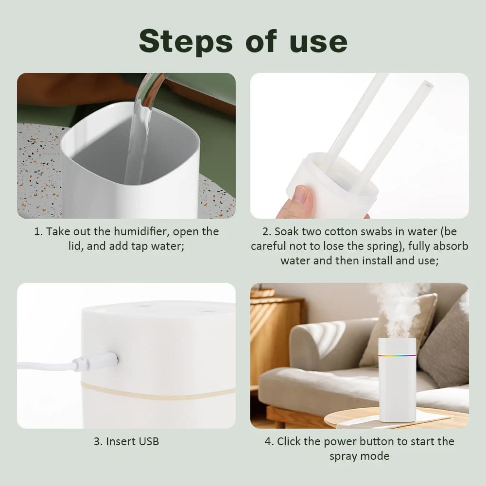 Humidificateur d'air à double port de pulvérisation, diffuseur d'huiles essentielles, aromathérapie, atomiseur muet, lumières colorées, maison, bureau, voiture, 600ml