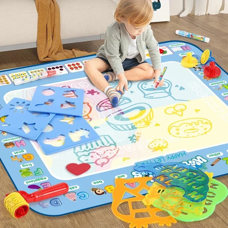 Tapis de dessin à l'eau magique 100x80CM, gribouillage à colorier avec stylos magiques réutilisables, planche de peinture Montessori, jouets éducatifs Montessori