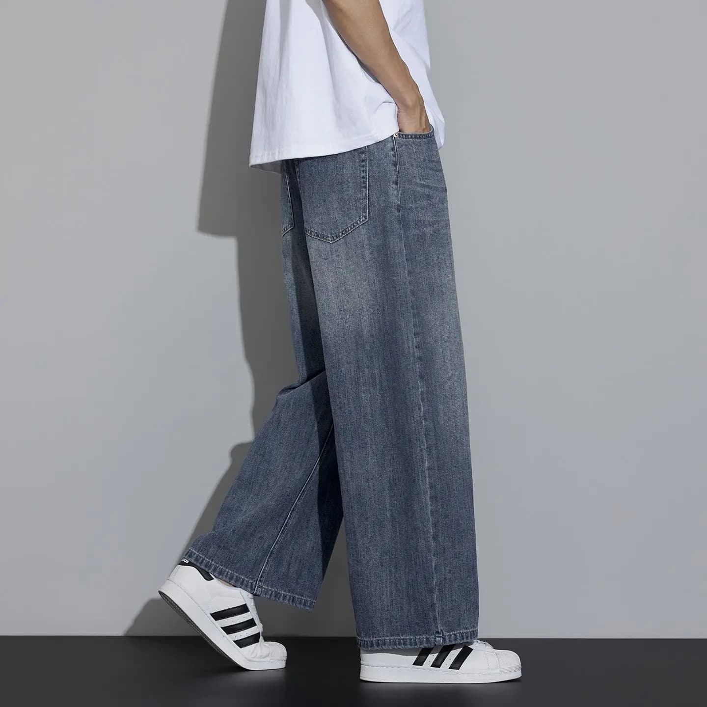 Jean pour homme Printemps 2026 Polyvalent Décontracté Délavé Coupe Droite Ample Longueur 7/8