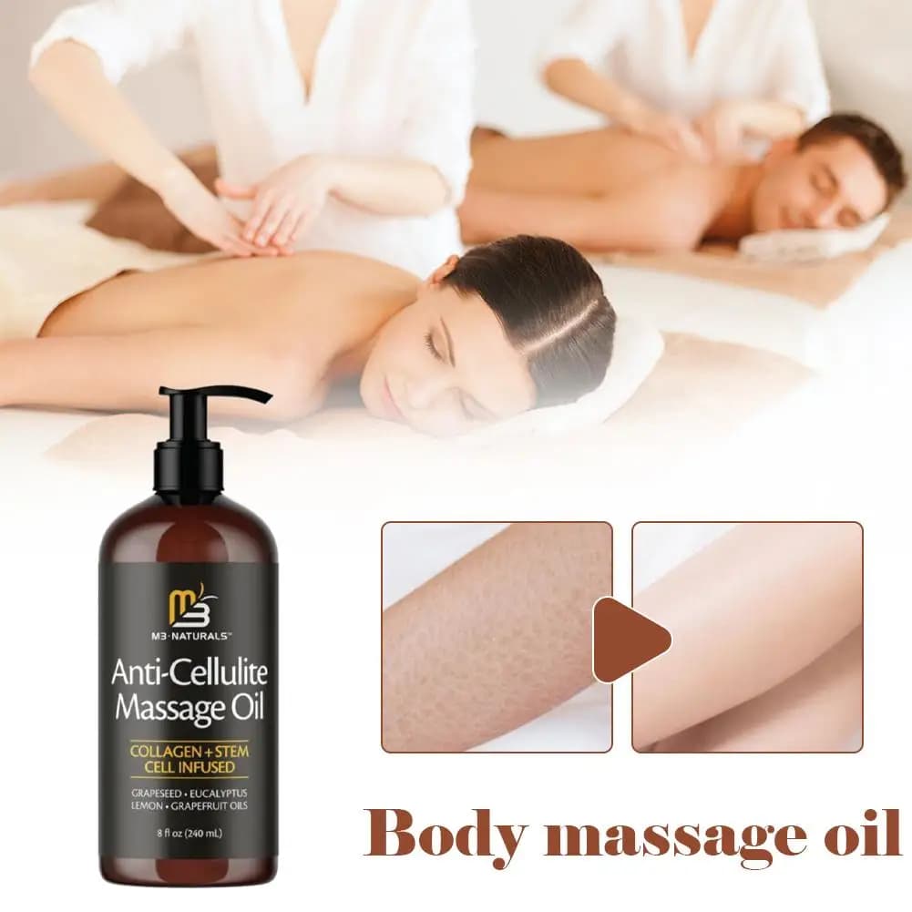 Huile de massage anti-cellulite M3 Naturals 240ml Collagène + Pépins de raisin Réduit la texture de la peau d'orange