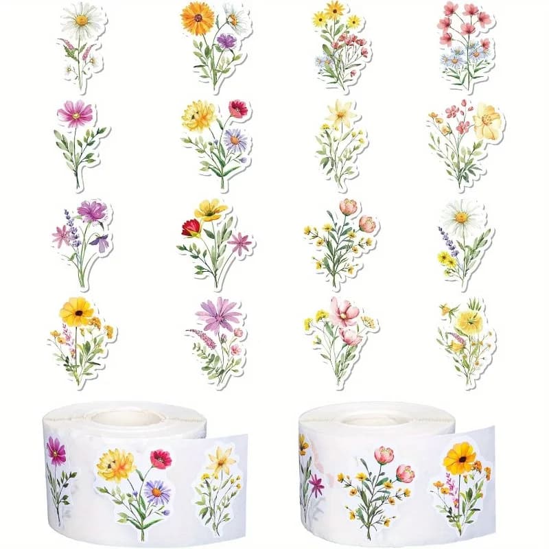 Rouleau d'autocollants de fleurs sauvages, 1 rouleau, décalcomanies en papier Floral coloré, autocollants auto-adhésifs pour Bouquet de fleurs