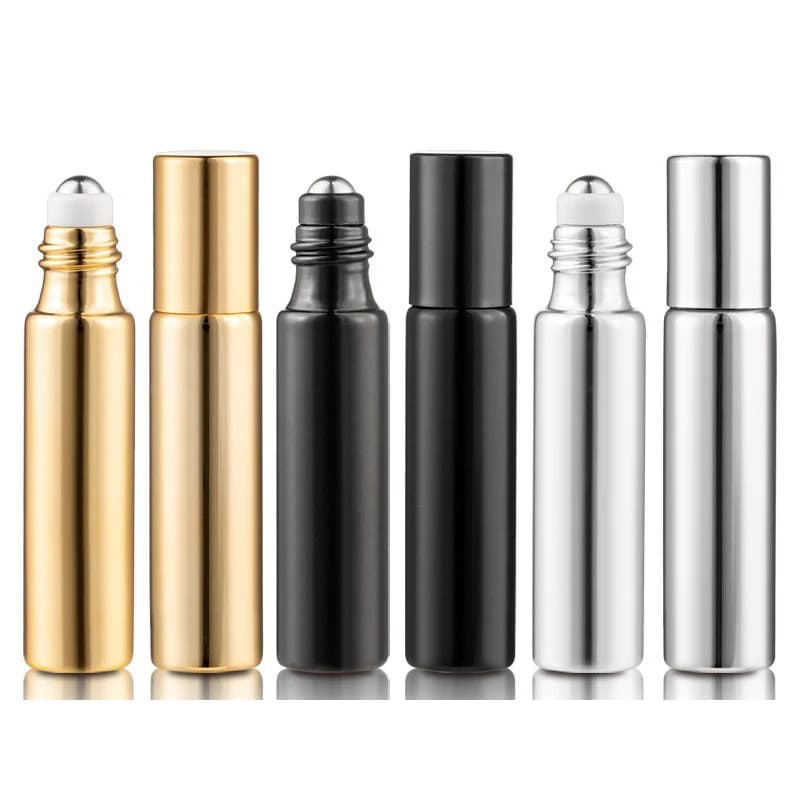 Bouteille rechargeable à rouleau métallique de 5/10ML, huiles essentielles, bouteilles de parfum en verre à rouler, conteneur de cosmétiques, lotion, vaporisateur atomiseur