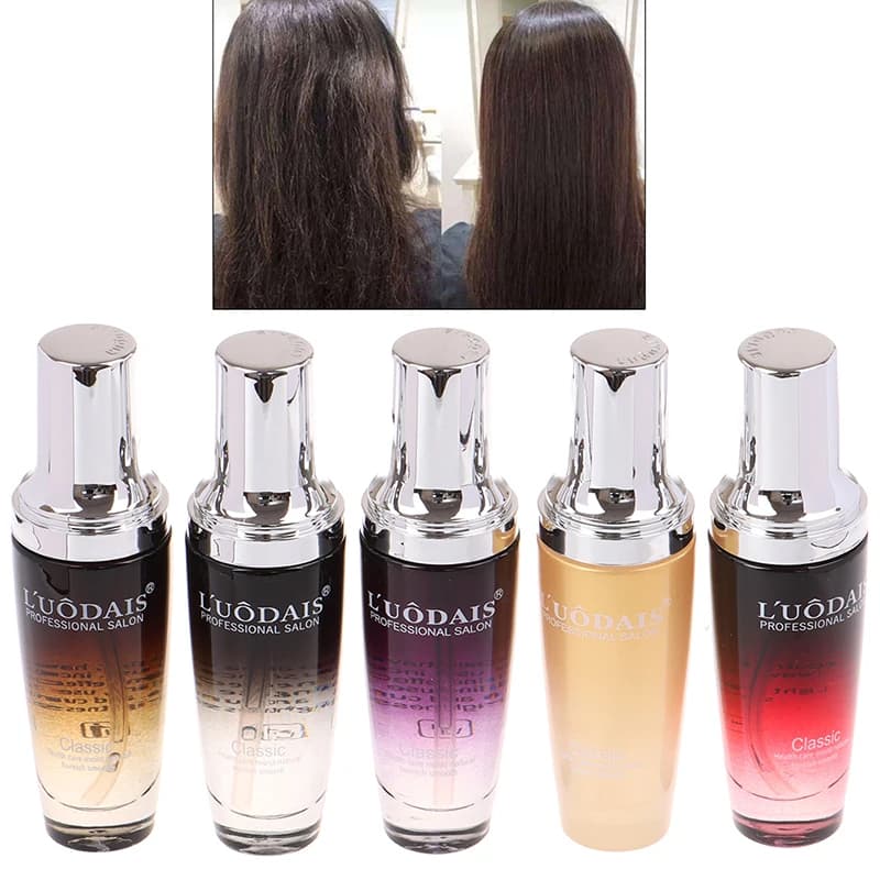 LUODAIS huile d'argan réparation des cheveux Essence de brillance plus lisse pour cheveux secs et endommagés pointes foues traitement naturel crépus