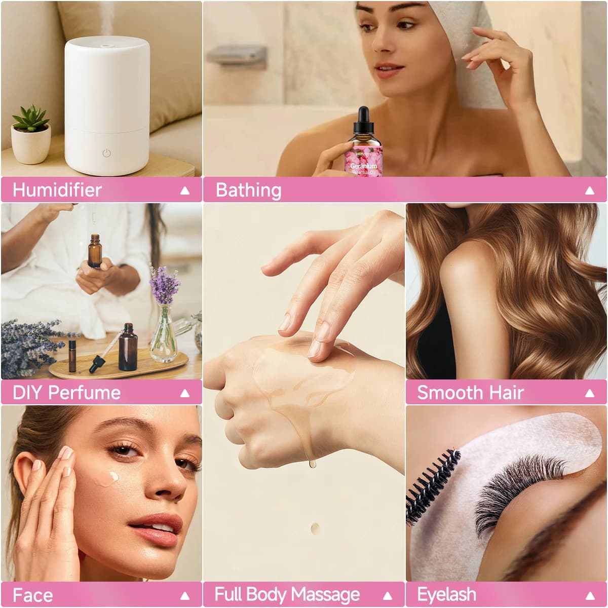 Huile essentielle de géranium, parfum naturel, convient aux massages corporels, aux soins capillaires et aux diffuseurs.