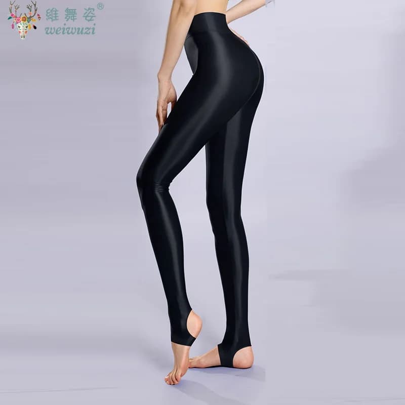 Leggings et collants pour femmes, effet wetlook, brillants et lisses, avec taille élastique, pour le sport, le yoga et le fitness, amincissants