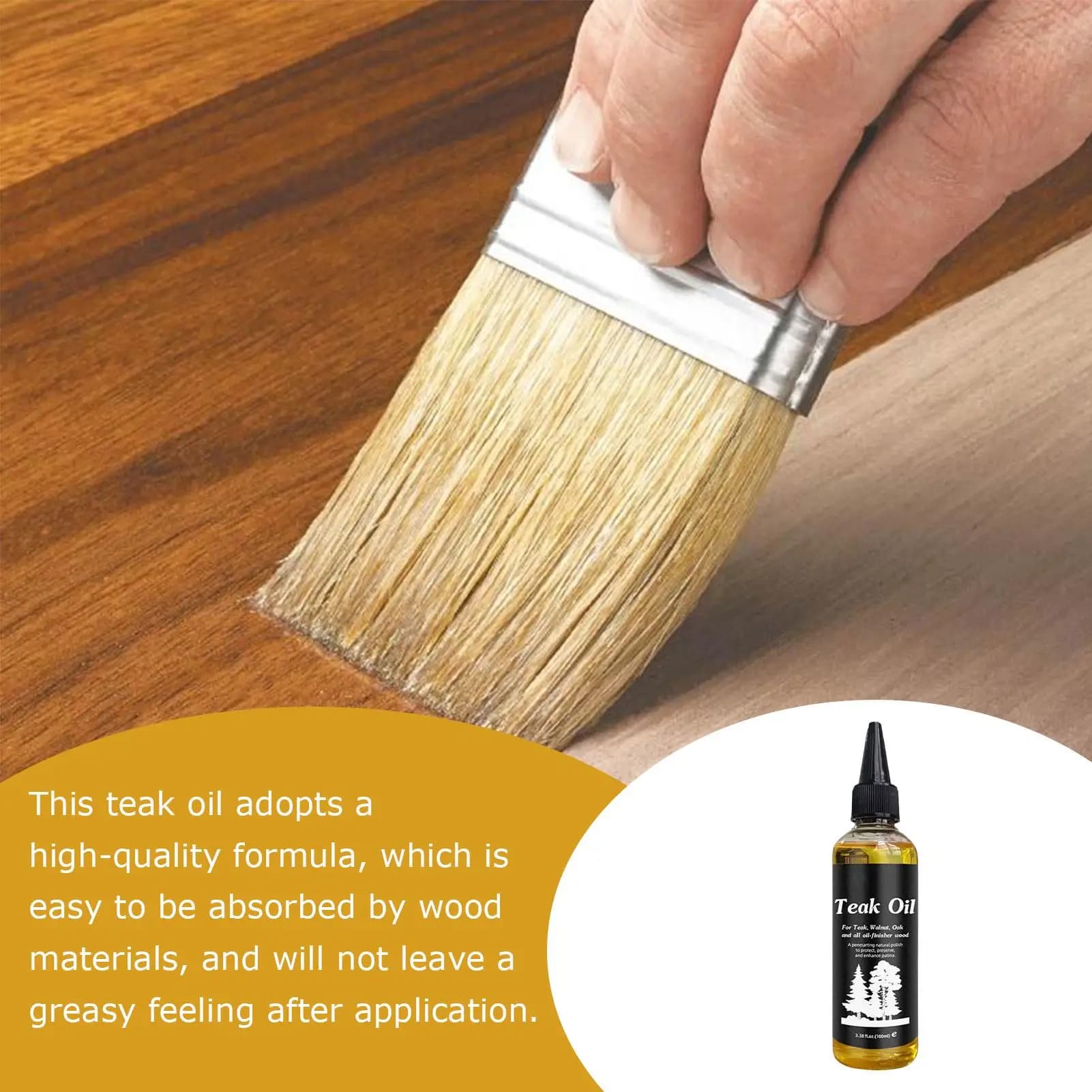 Huile de teck pour finition bois 100ml, polisseur et revitalisant pour meubles en bois dur, non gras, soin du bois, huile de teck pour table, bureau, étagère en bois